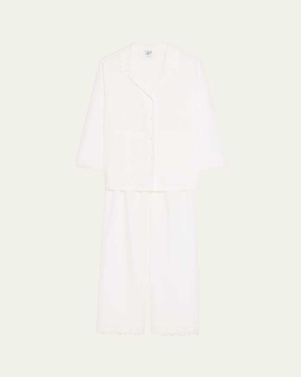 Conny Lace-Trim Cropped Cotton Pajama Set